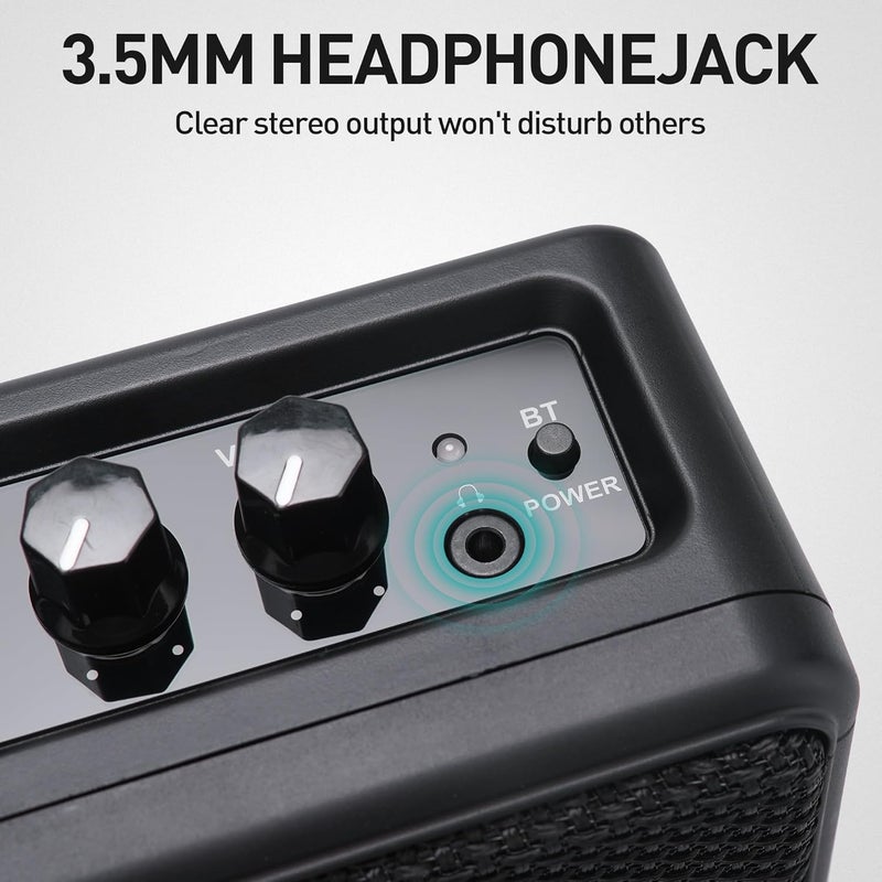 EROK Mini Electric Guitar Amplifier, with Clean Overdrive Effects,Support BT/Headphone Connection,5W Indoor Music Pratice Speaker (Dark) - Image 4